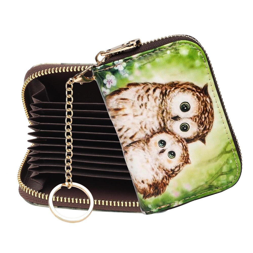 3267 RFID Credit Card Holder Wallets Leather Zipper Card Case Keychain